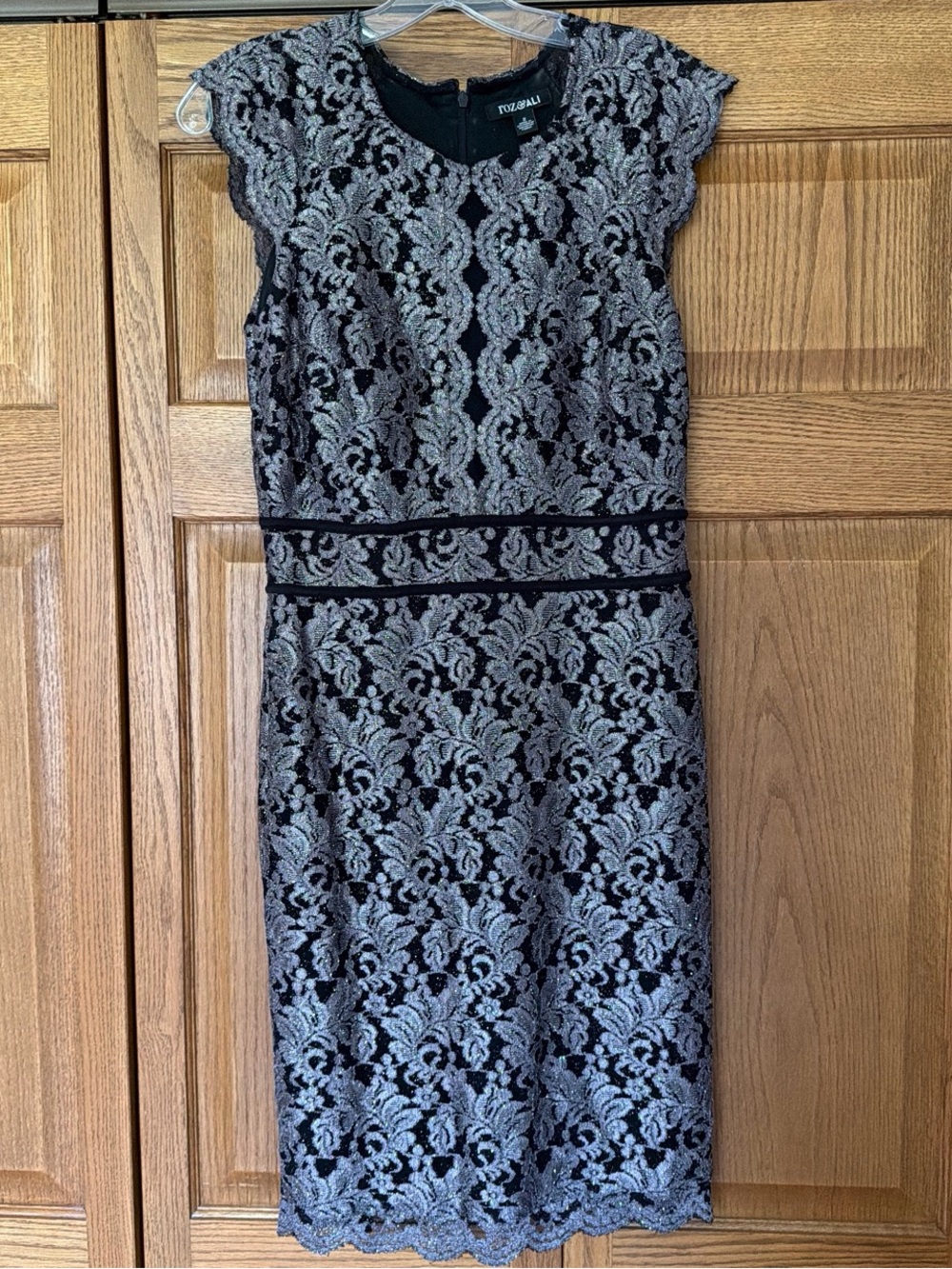 Roz & Ali Black and taupe Lace Midi Sheath Dress